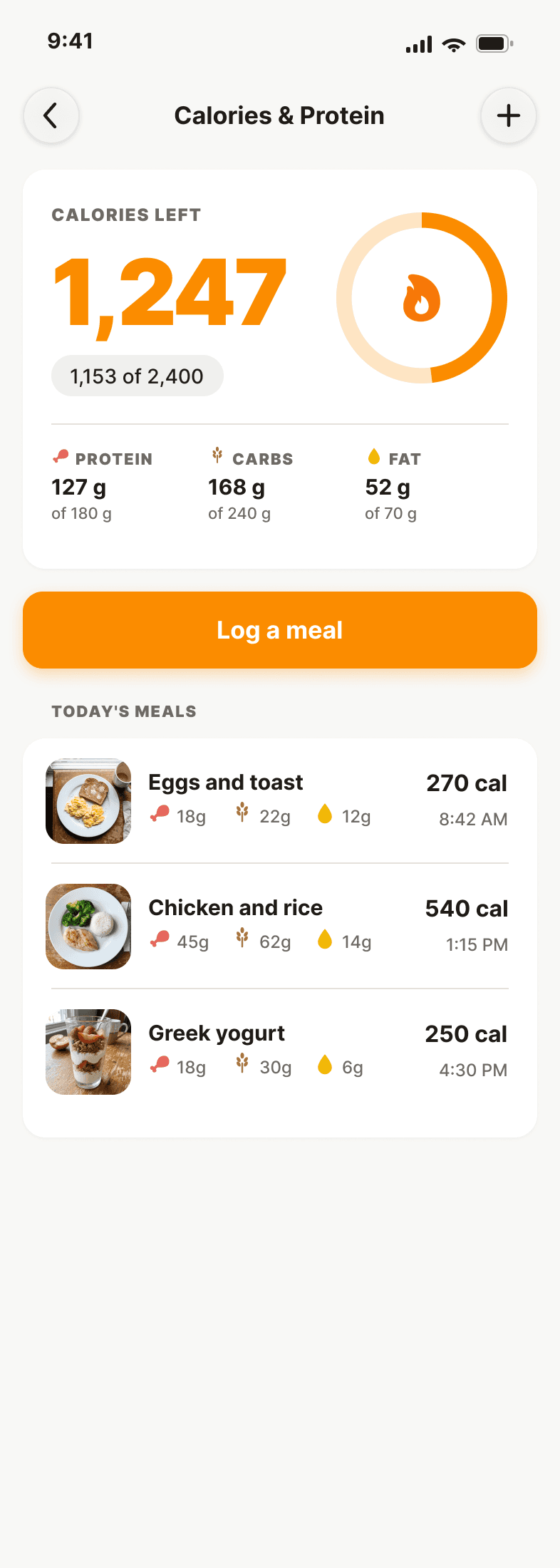 Calorie and protein tracking